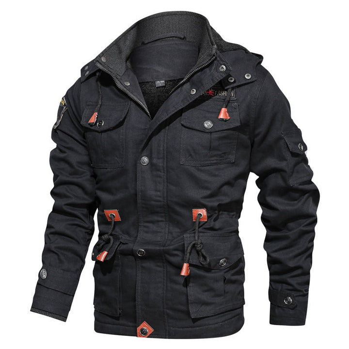 Herr Canvas Parka i Militär Utility Stil med Teddy Fleecefoder, Dragsko Midja, och Multifunctional Fickor