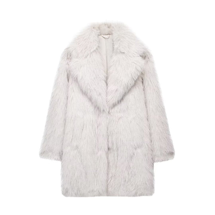 Dam Faux-Fur Kappa med Oversize Shawl Krage och Lång, Waistless Skärning