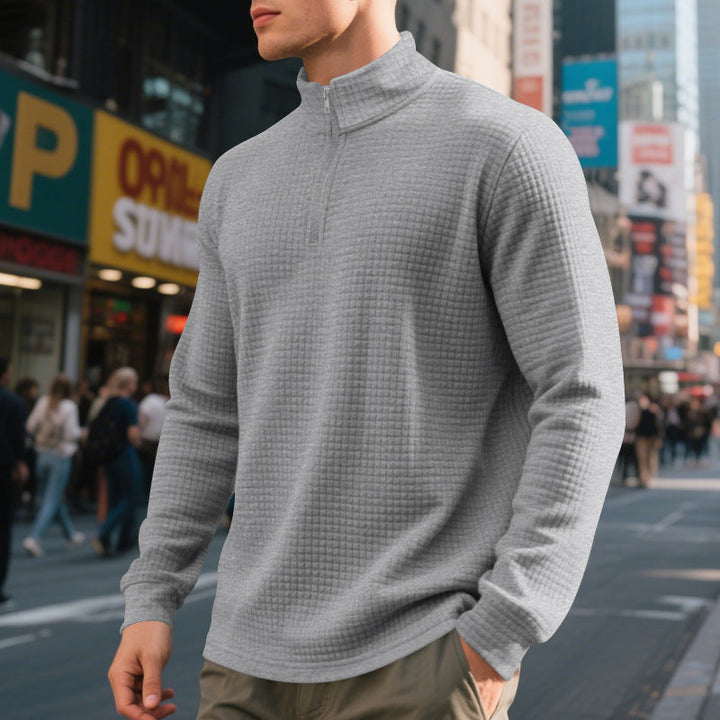 Herr Urban Halv Dragkedja Pullover med Fin Square Texture och Hög Ståkrage