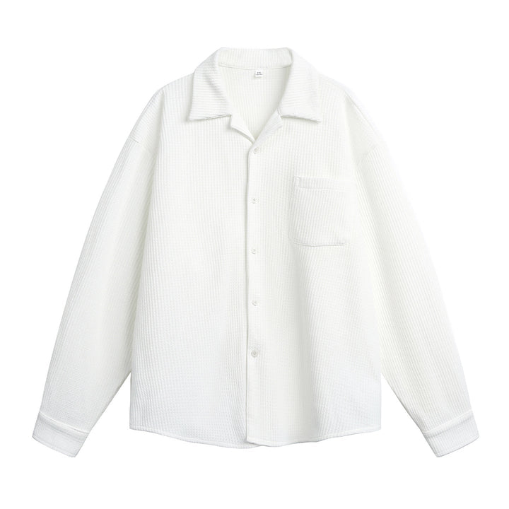 Unisex Bekväm Skjortjacka Tillverkad av Textured Stickad med Skjort Krage och Chest Ficka