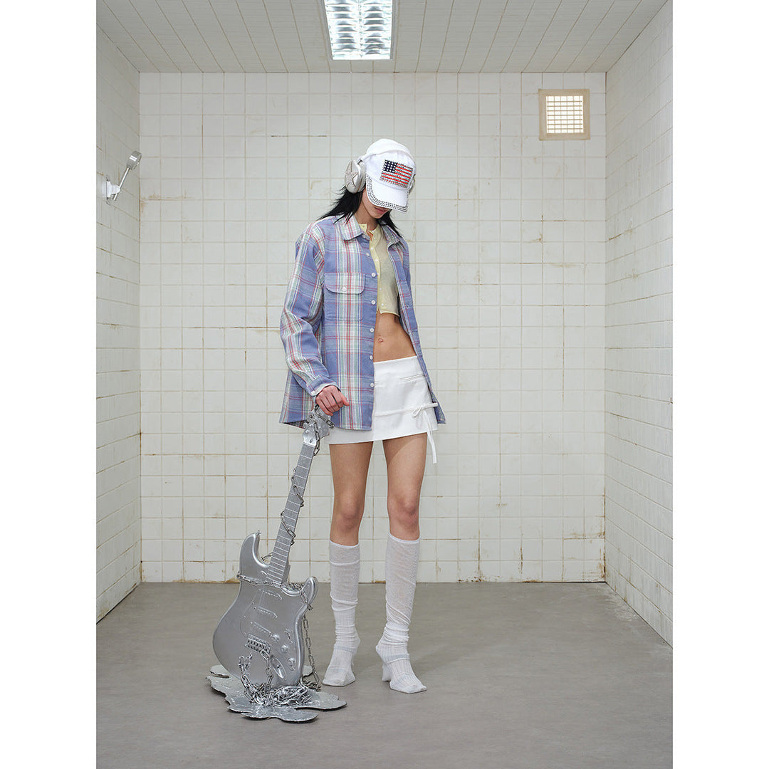 Unisex Check Skjorta Jacka i Oversized Skärning med Lockfickor och Ärm Lapp