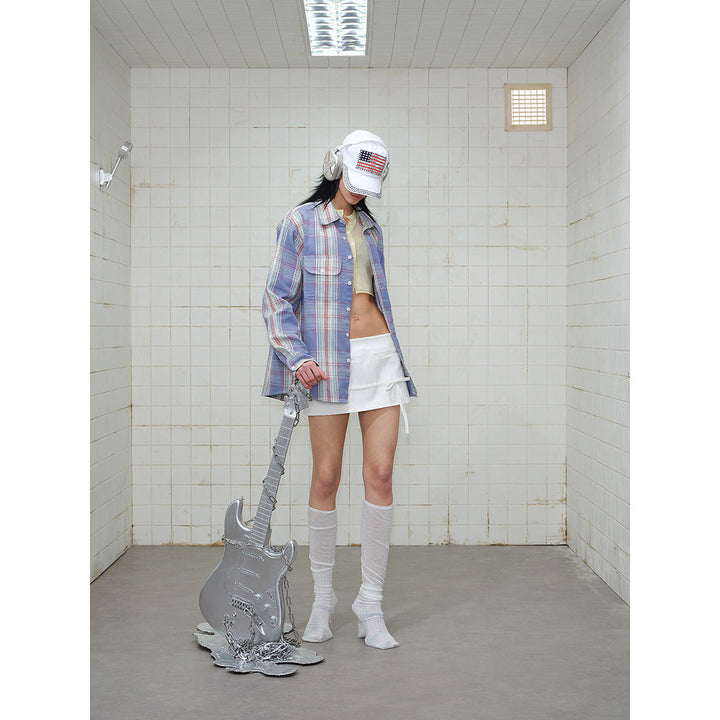 Unisex Check Skjorta Jacka i Oversized Skärning med Lockfickor och Ärm Lapp