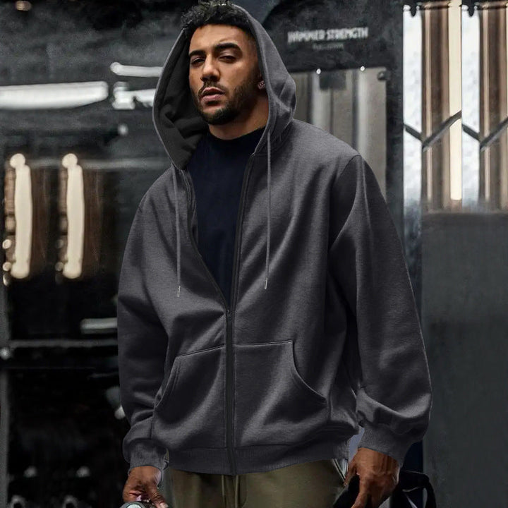 Herr Oversized med Dragkedja Luvtröja med Kangaroo Fickor och Contrasting Inner Foder