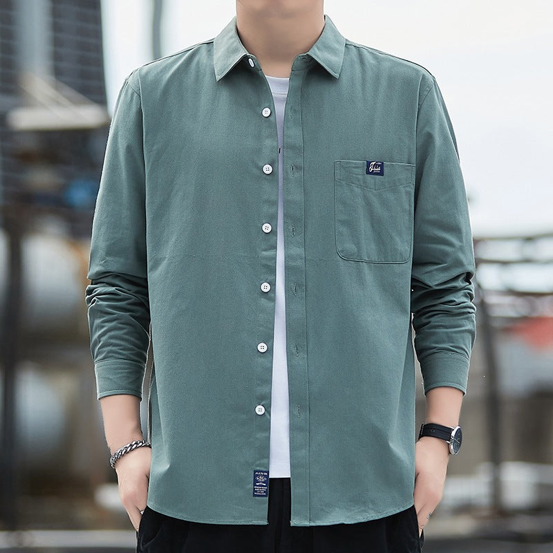 Herr Bomull Overshirt i Casual Look med Bröstficka &amp; Skjortkrage