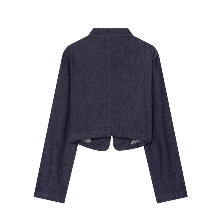 Dam kort denim Military jacka med ståkrage och dekorativ knappslå