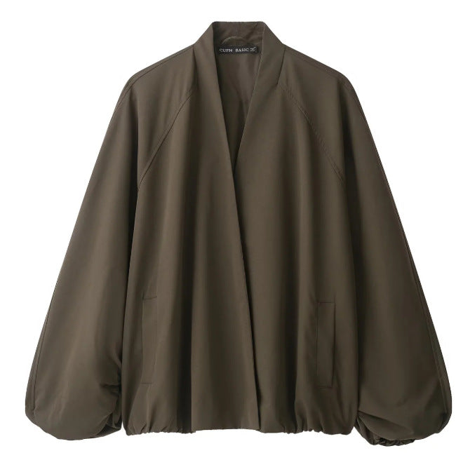 Dam Oversize Kimono Jacka med Voluminous Balloon Ärmar och Elastic Nederkant