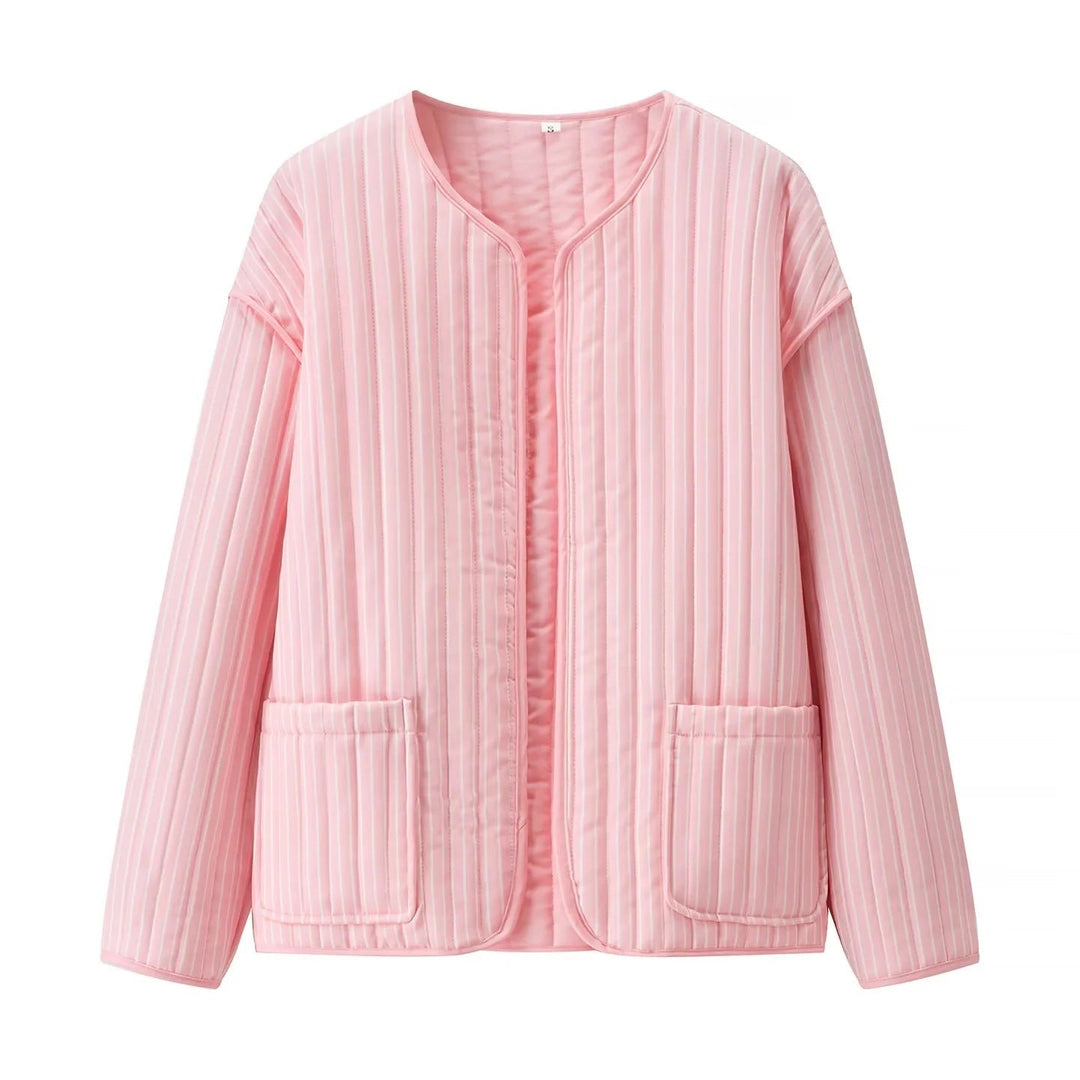 Dam kviltad Transition jacka med Round Neckline, lätt Padding och utanpåfickor
