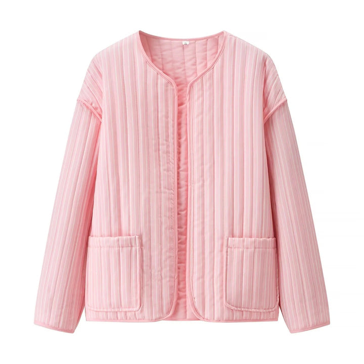 Dam kviltad Transition jacka med Round Neckline, lätt Padding och utanpåfickor