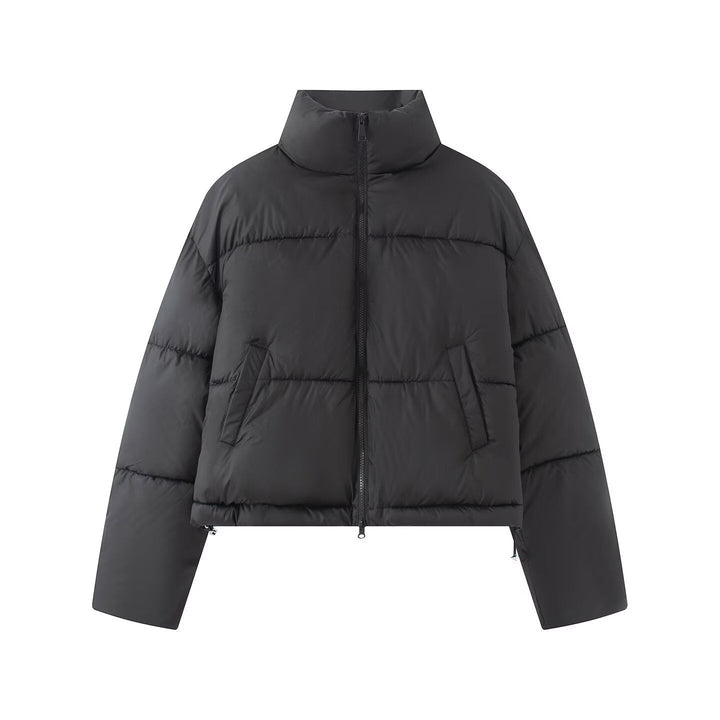 Dam Kort Oversized Pufferjacka med Hög Ståkrage och Tvåvägsdragkedja