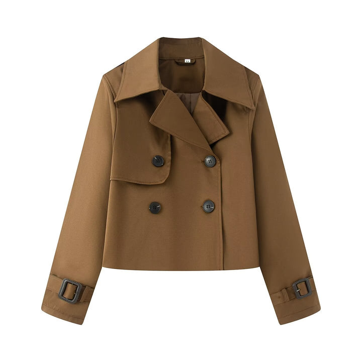 Dam Kort Dubbel-Breasted Trenchcoat med Breda Slag och Adjustable Muddar
