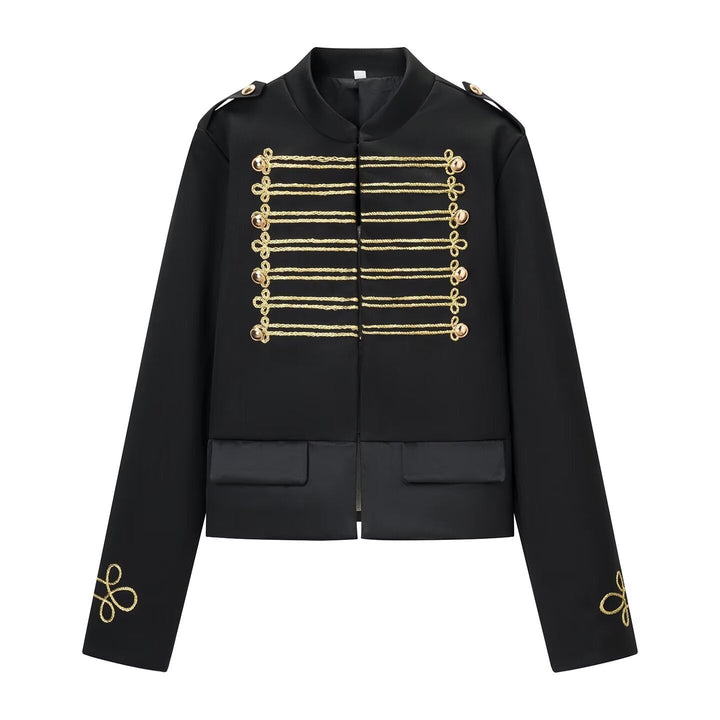 Dam Kort Parade Jacka i Uniform Stil med Decorative Cords och Lockfickor
