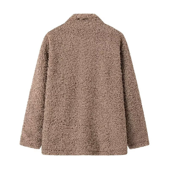Dam cuddly teddy jacka med skjortkrage, tryckknäppning, och värmande vaddering