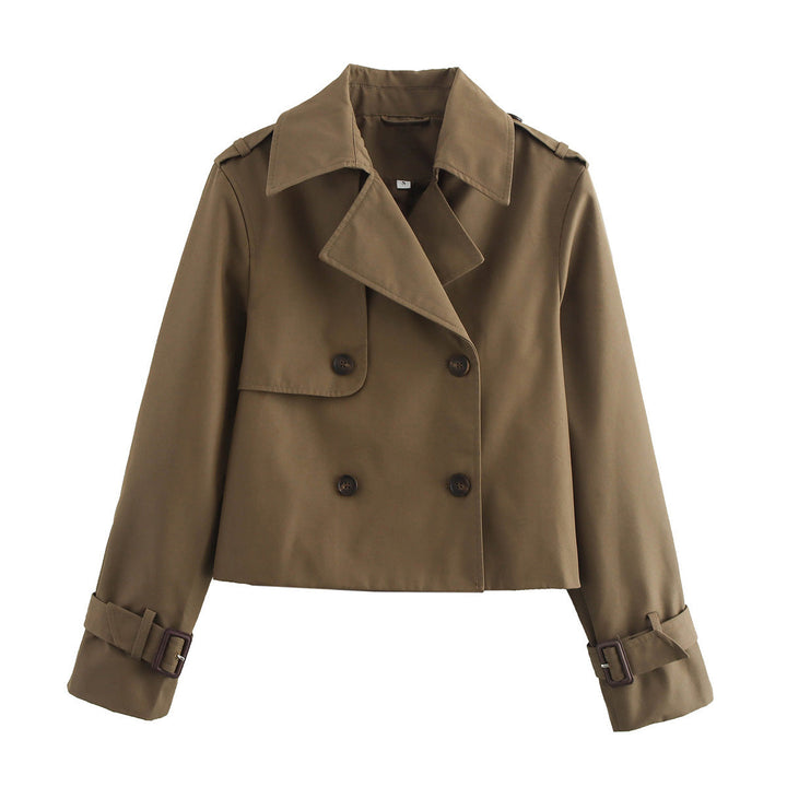Dam cropped trenchcoat med double row, epaulettes och adjustable buckle cuffs