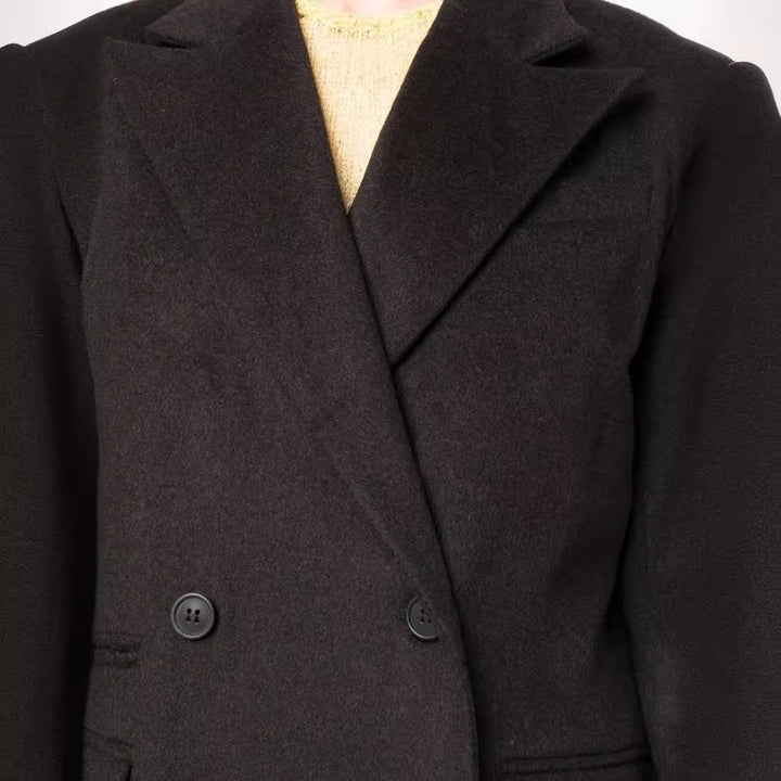 Dam Maxi lång Double-Breasted ullblandning kappa med Structured Shoulders och Flap fickor