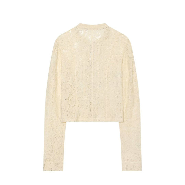 Dam Kort Lace Jacka i Military-Inspired Stil med Stå Krage och Dekorativ Knapp Knäppning