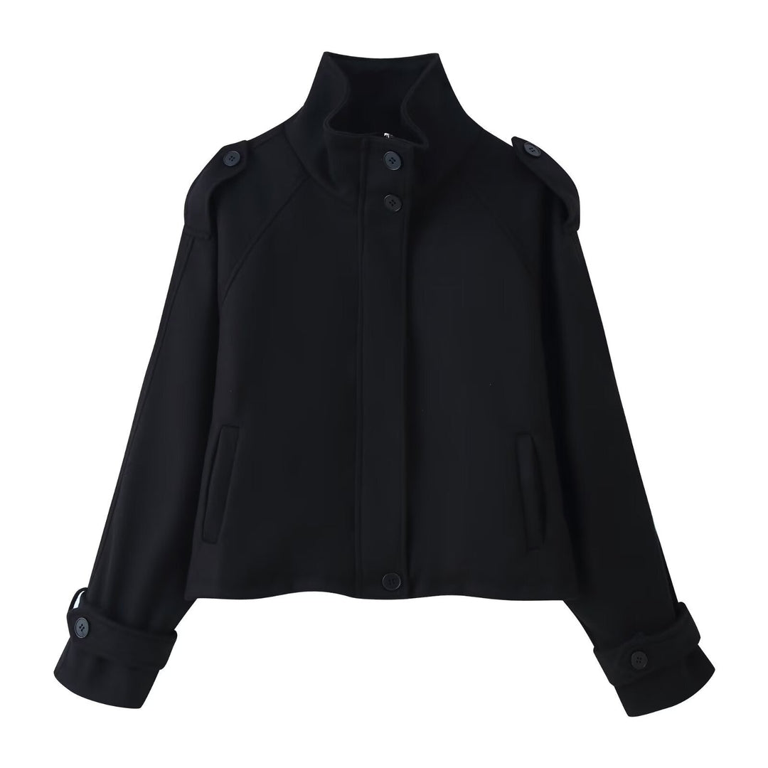 Dam 90+ Kort Ull Blend Blouson med Funnel Krage och Tailoring Details