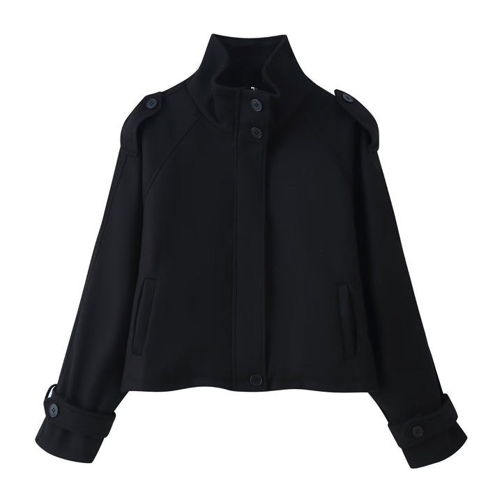 Dam 90+ Kort Ull Blend Blouson med Funnel Krage och Tailoring Details