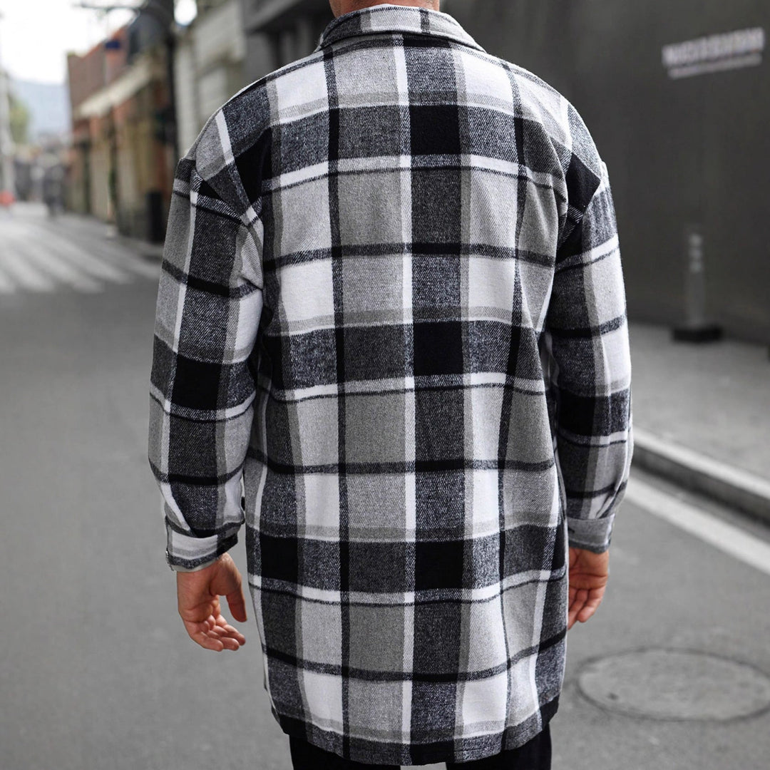 Herr rutig longline overshirt med patch bröstfickor och knäppslå