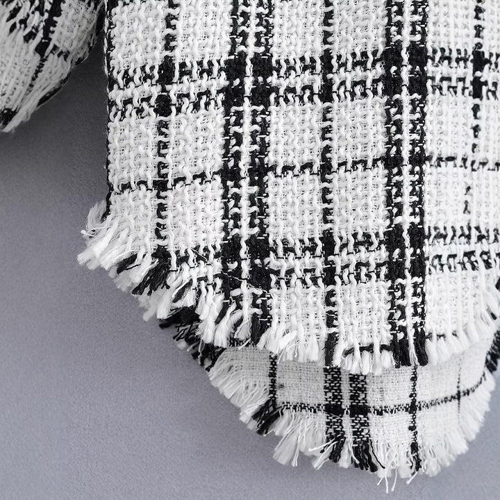 Dam oversize tweed skjortjacka med bröstfickor och Frayed fåll