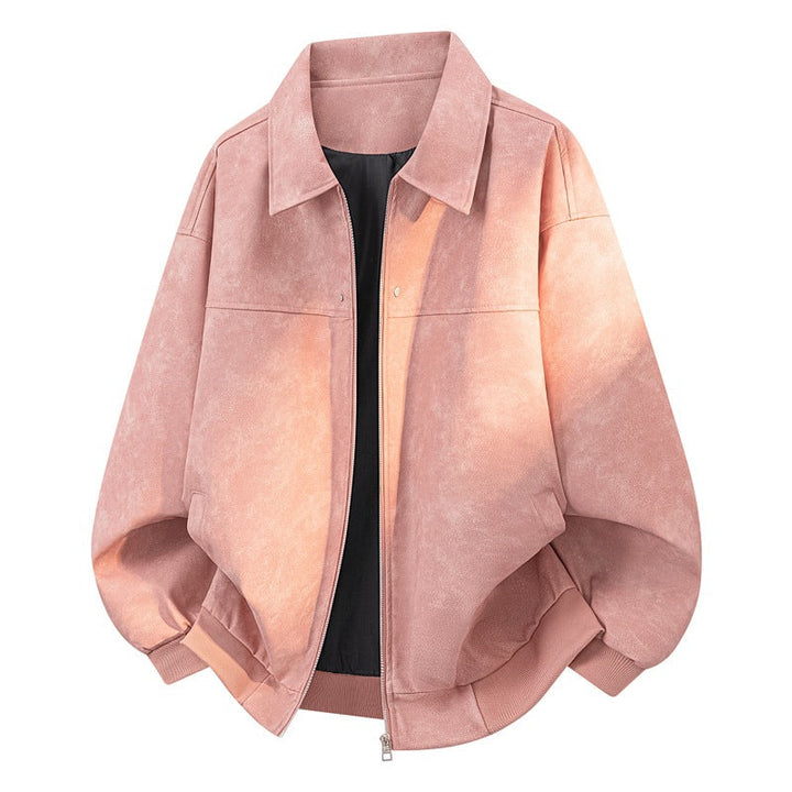 Herr Oversize Blouson Jacka i Velour Look med Boxig Siluett, Two-Sided Dragkedja &amp; Ribbstickad Fåll