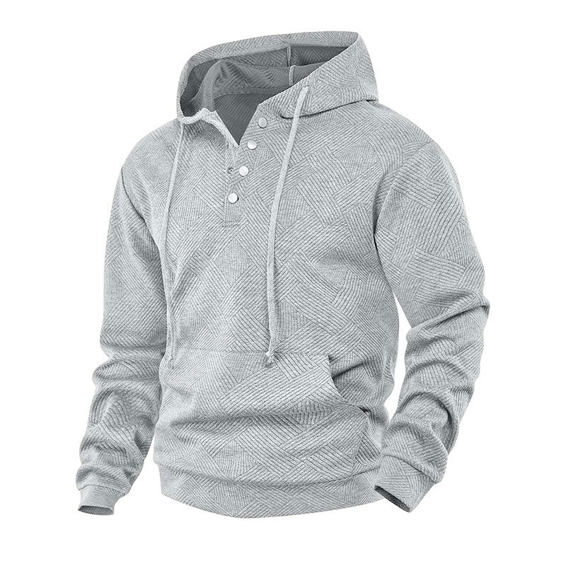 Herr Luvtröja med Henley Knapplist, Textured Stickad &amp; Känguruficka