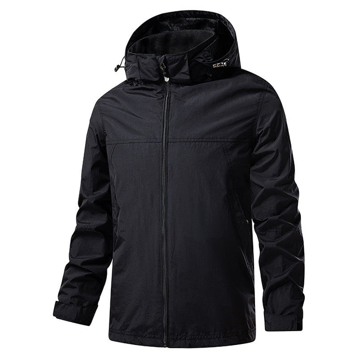 Herr Lätt Packable Regn och Vind Jacka med Justerbar Huva och Microfleece Krage