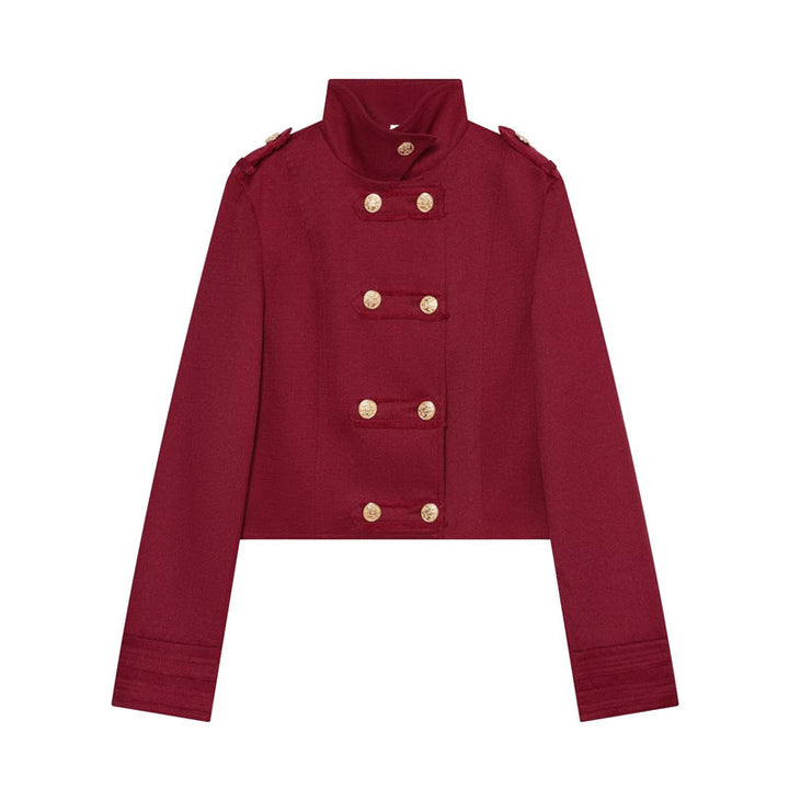 Dam kort Uniform jacka in Military stil med ståkrage och dekorativ knappslå