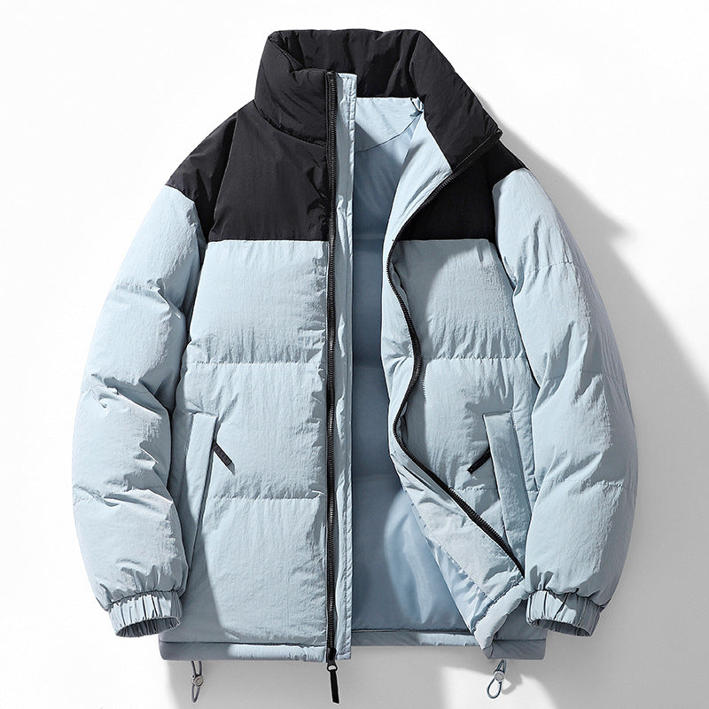 Herr Vadderad Quiltad Jacka med Hög Krage, Dragsko Fåll och Kontrast Panel