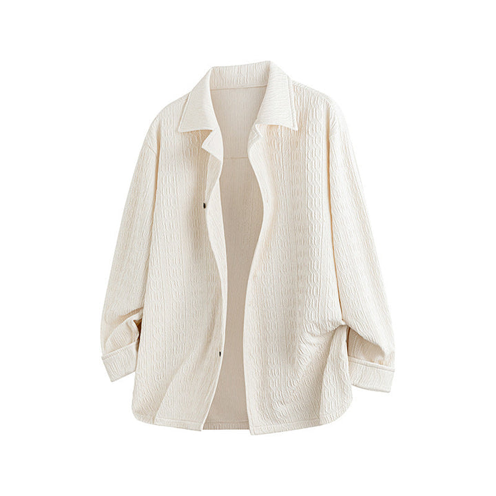 Dam Lightly Structured Oversize Skjortjacka med Lapel Krage &amp; Press Knapp Front
