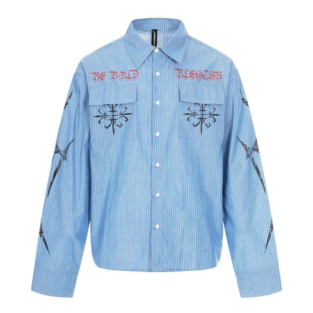 Unisex Oversized Skjorta Jacka med Lapp Bröst Fickor och Decorative Tryck Detaljer