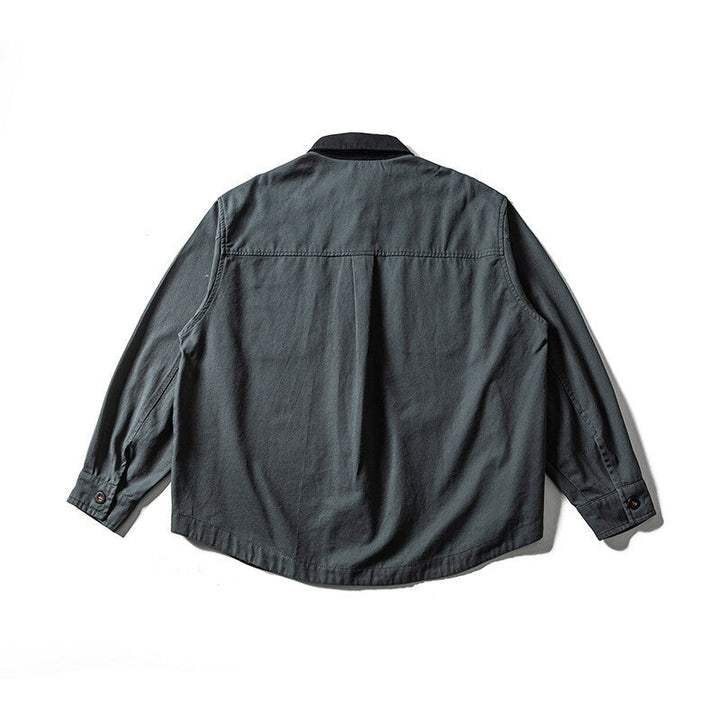 Unisex Oversized Skjorta Jacka med Contrast Krage och Rutig Foder