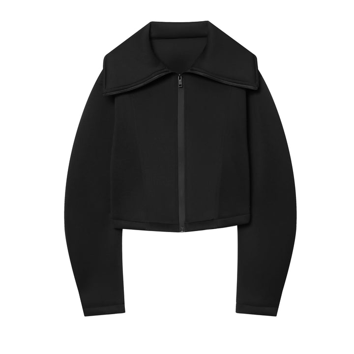 Dam Kort Strukturerad Jacka i Neoprene Look med Bred Sjalrakrage
