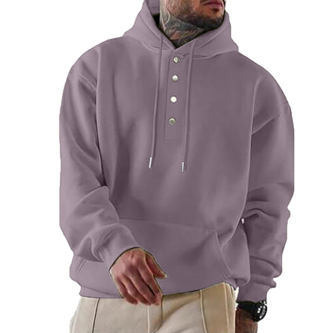 Herr Luvtröja med Henley Knapplist och Känguruficka EB
