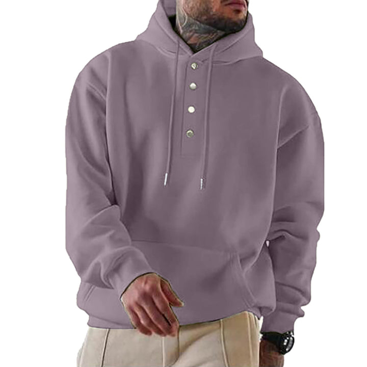 Herr Luvtröja med Henley Knapplist och Känguruficka EB