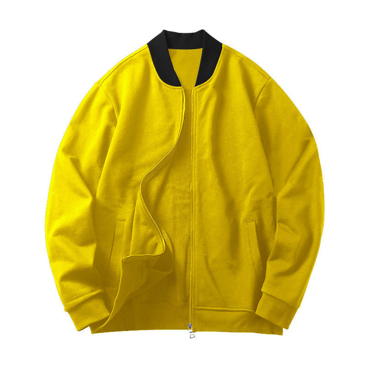 Herr Sportig-Elegant Sweat Jacka i Bomber Stil med Contrast Krage och Tvåvägsdragkedja