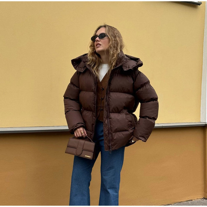 Dam vadderad oversize vadderad jacka med Volume ärmar och Removable med huva krage