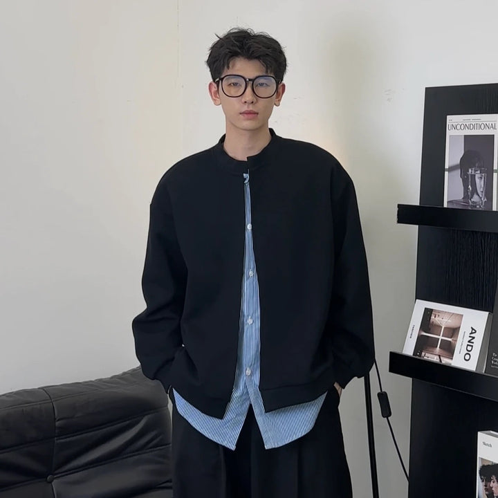 Herr College-Tröja i Layered Look med Concealed Knapplist och Round Neckline