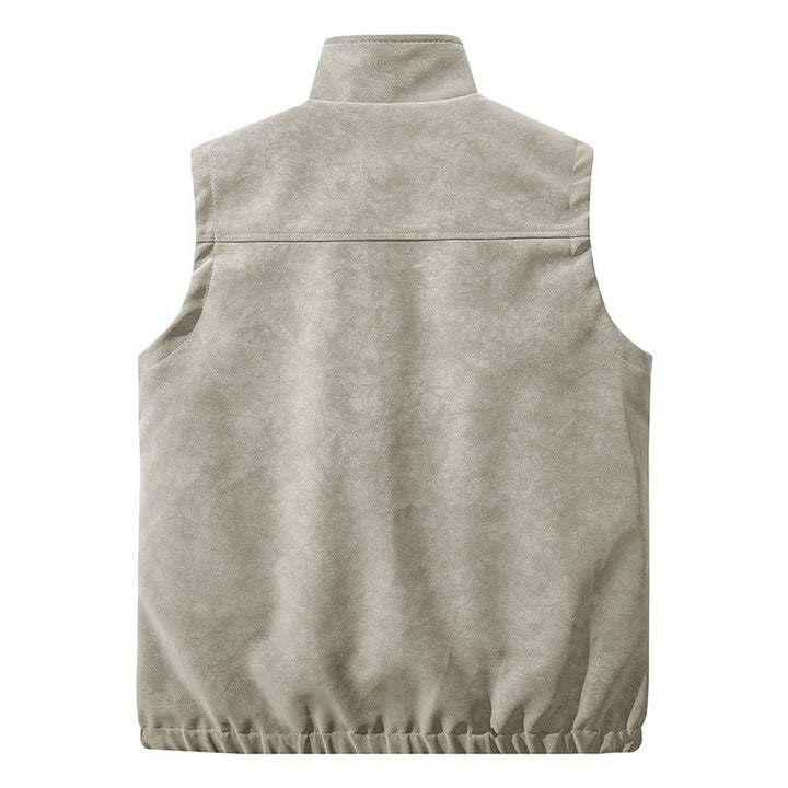 Herr Funktion Väst i Velour Look med Ståkrage, Flera Fickor, och Hel Dragkedja