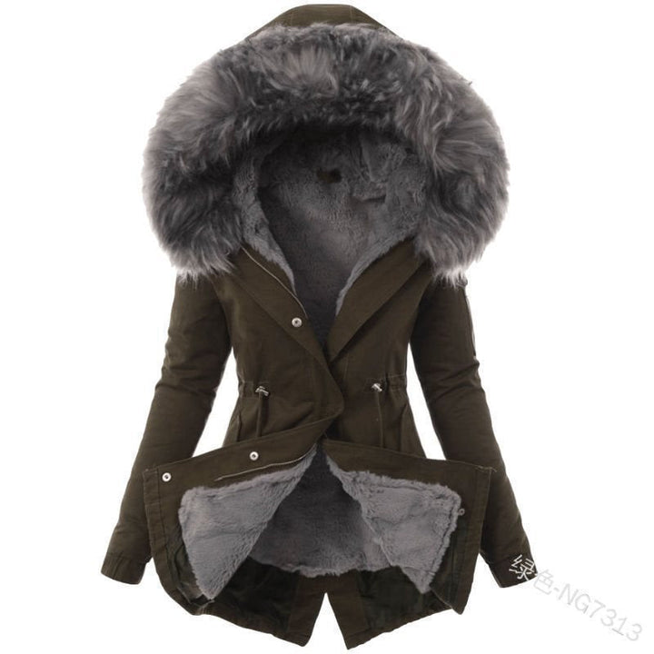 Dam skräddad vinter Parka med Cozy teddyfoder och stor huva