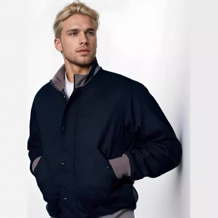 Herr Short Jacka med Stående Krage, Dold Press Stud Knapplist och Ribbad Muddar