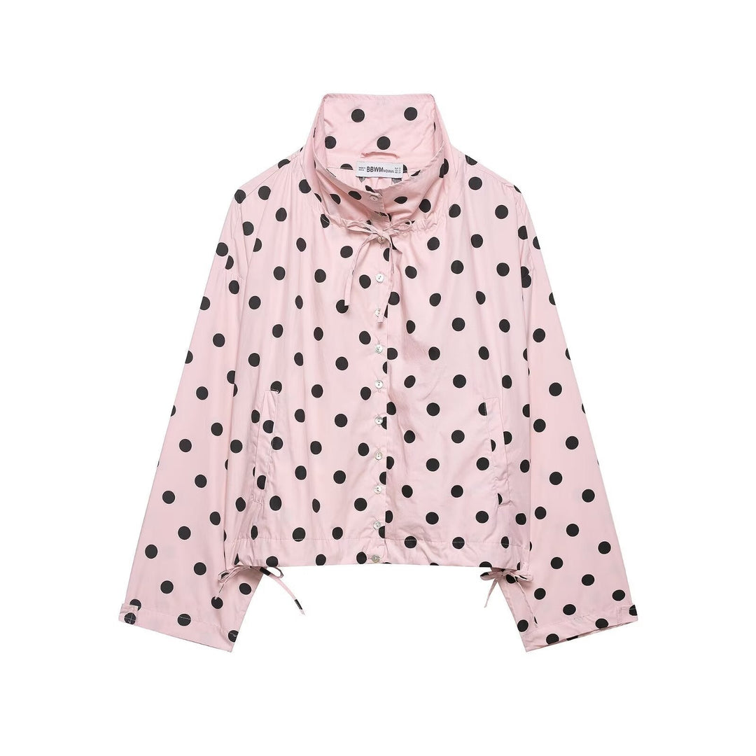 Dam lätt kort leisure blouson jacka med ståkrage, dragsko och stor flap fickor