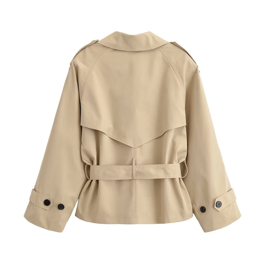 Dam Kort Trenchcoat med Wide Skärning, Double-Breasted Knapp Knäppning och Waist Belt