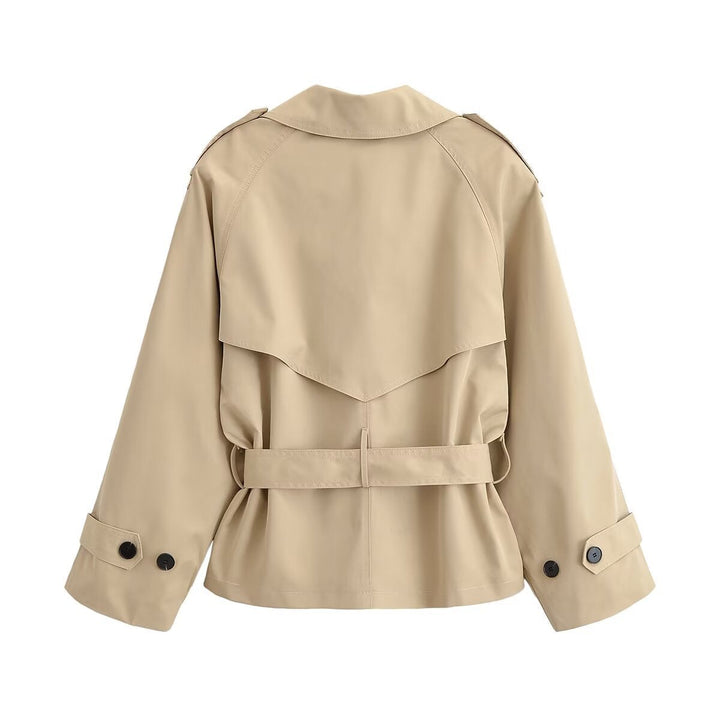 Dam Kort Trenchcoat med Wide Skärning, Double-Breasted Knapp Knäppning och Waist Belt