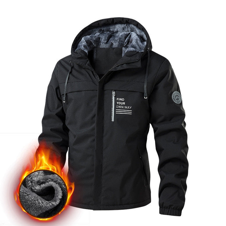 Herr Weatherproof Jacka med Huva med Värmande Teddy Fleece Foder och Concealed Fram Dragkedja