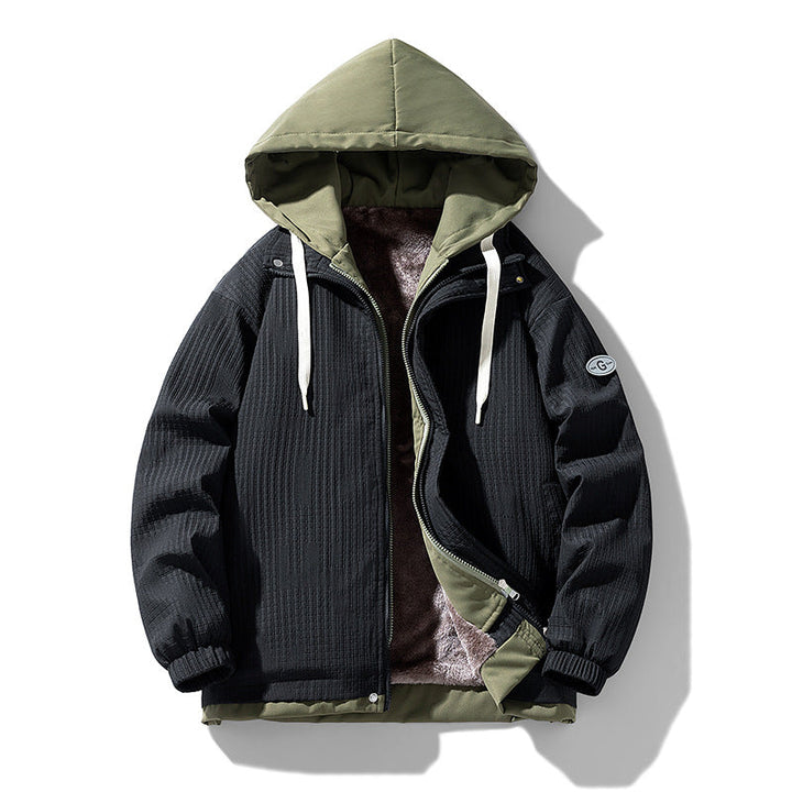 Herr Two-Layer Luvtröja med Fleece Foder och Allover Sketch Tryck
