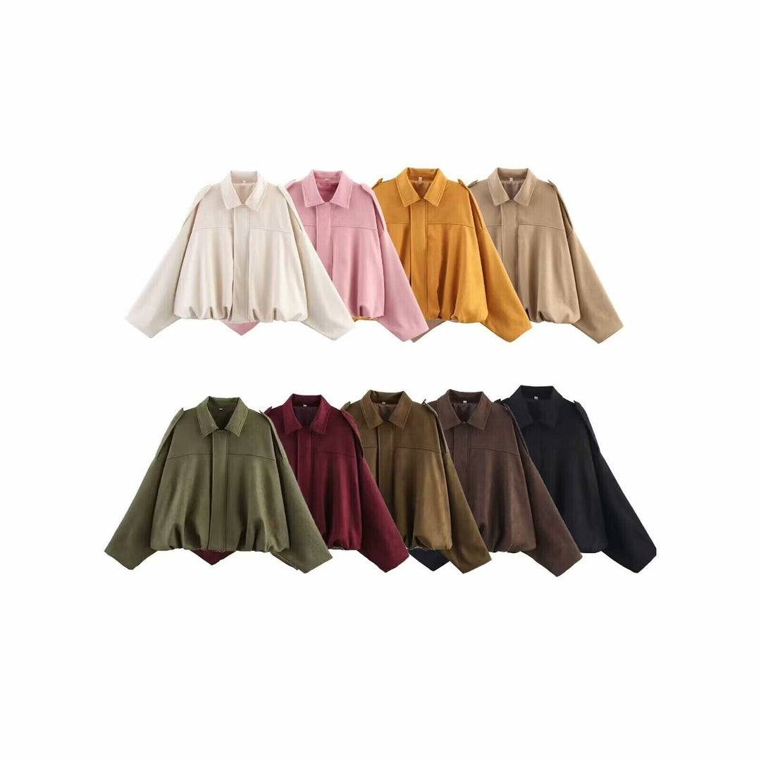 Dam oversize kort Velour Blouson med fåll med dragsko och Shoulder Epaulettes