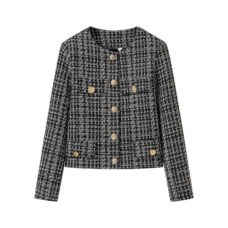 Dam Boucle tweed jacka med dekorativ knappar och Boxy kort silhuett