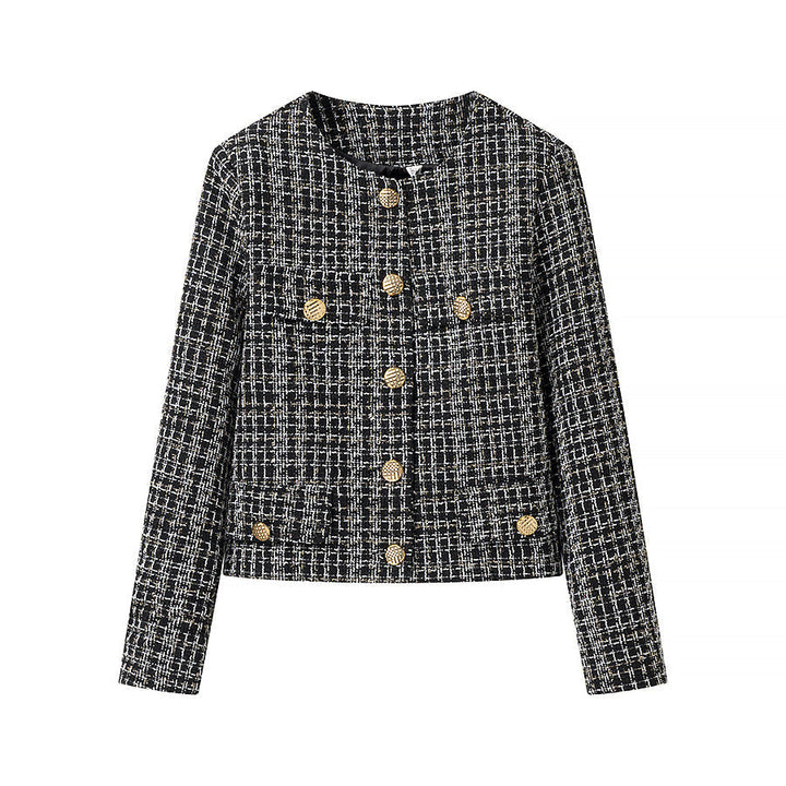 Dam Boucle tweed jacka med dekorativ knappar och Boxy kort silhuett