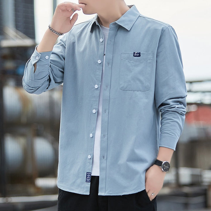 Herr Bomull Overshirt i Casual Look med Bröstficka &amp; Skjortkrage