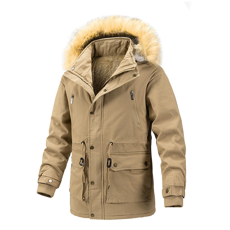 Herr Vinter Skydd Parkas med Värmande Teddyfoder, Avtagbar Imitation Päls Huva, och Förstärkt Funktion Fickor